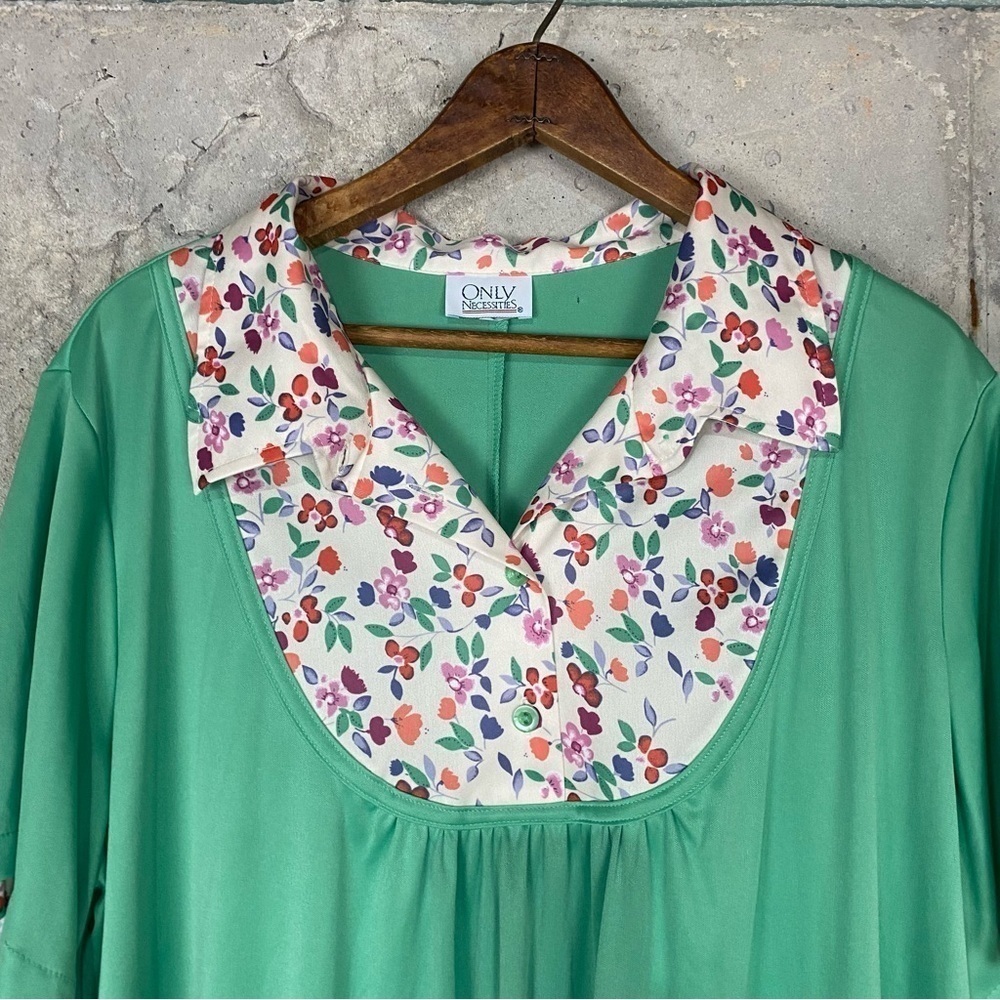 Vintage only necessities green floral short sleeve maxi house gown 1x xl